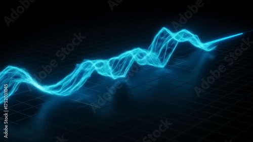 Abstract representation of a blue waveform on a dark grid background, symbolizing sound or data analysis