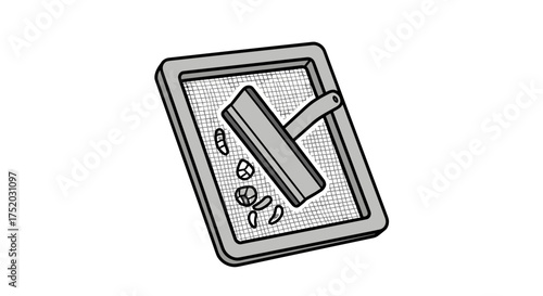 Coffee bean particle size analysis with a professional sieve. Barista tool for sorting and filtering ground coffee. Shaker for uniform grounds. Concept of quality control for brewing.