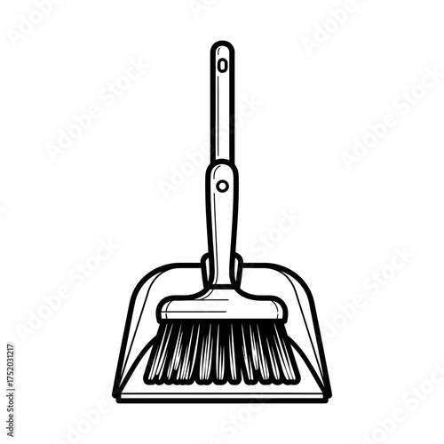 Dustpan and Brush Icon Line Art.