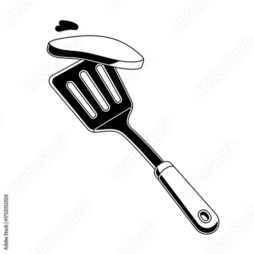 Illustration of a spatula flipping food.