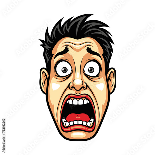 Man Screaming in Terror with Wide Eyes and Open Mouth.