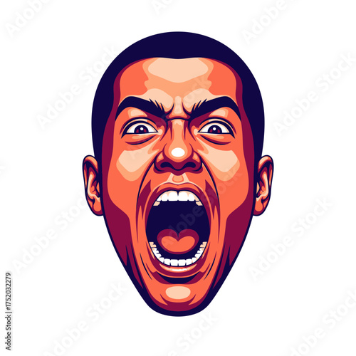 Man Screaming Face Close Up Vector Illustration.