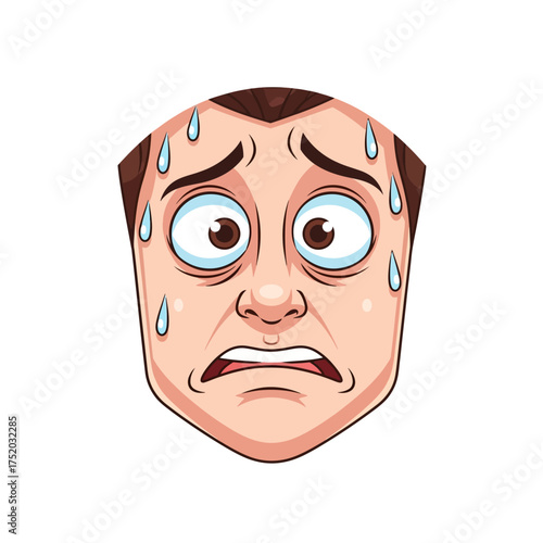 Man Sweating Fear Expression Face Cartoon.