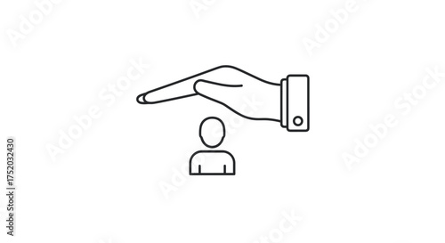 Hand protecting person line icon. Metaphor for employee care, customer safety, and business insurance. Concept of support, security, protection, and human resources. Vector.