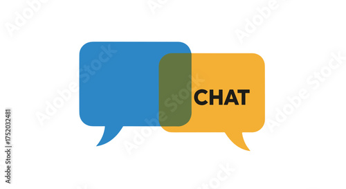 Overlapping Blue and Yellow Speech Bubbles Vector. Modern Simple Chat Icon. Communication and Messaging Concept. Abstract Social Media, Text, Talk, Forum, Dialogue, and Conversation Illustration
