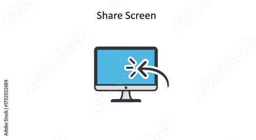 Share screen vector icon for remote desktop access and online meetings. Live stream, webinar, and video conference element for collaboration. Teamwork communication concept.