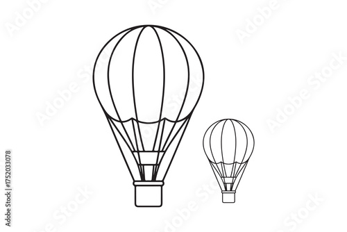 Two hot air balloons drawn using black outlines appear against transparent backdrop