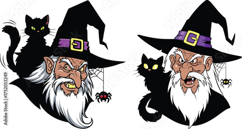 Two ugly witches with black cats spooky halloween characters halloween party decorations
