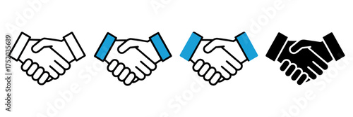 Four handshake icons minimalist design showing partnership agreement cooperation and trust
