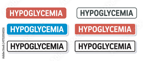 Hypoglycemia Warning Label Set, Emergency Medical Alert Stickers, vector illustration