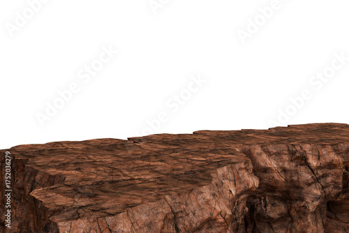 A textured, brown rock face with a rough edge, appearing to jut out from a black void above. The light catches the edge subtly, creating an illusion of depth