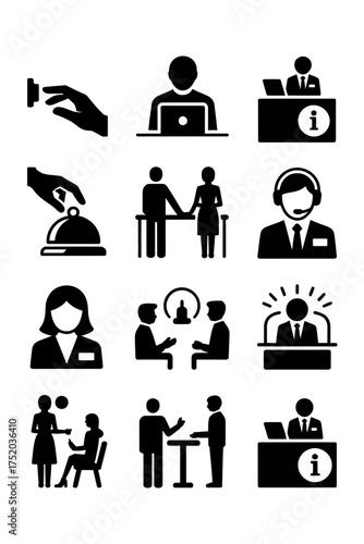 Set of 10 black and white service and support icons for business and customer care