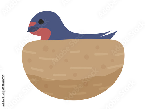 巣で卵を温めているツバメのイラスト