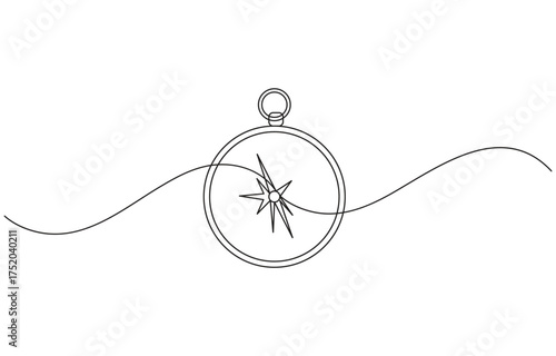 Orienteering compass continuous line editable stroke line compass line continuous drawing vector,