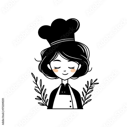 Chef. Chef simple black and white line art vector logo