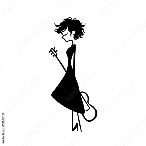 Musician. Musician simple black and white line art vector logo