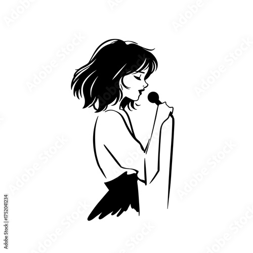 Singer. Singer simple black and white line art vector logo