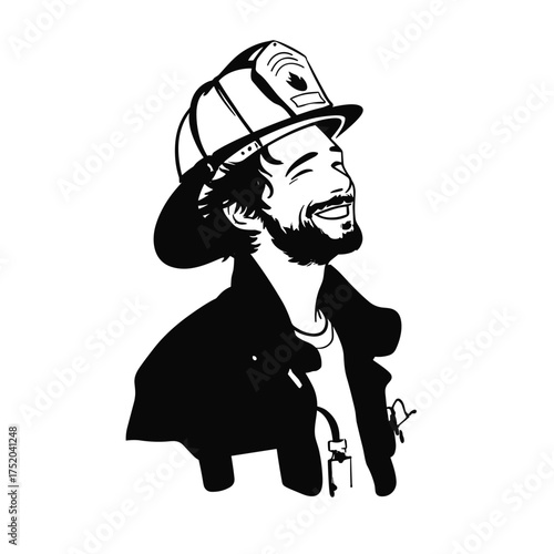 Firefighter. Firefighter simple black and white line art vector logo