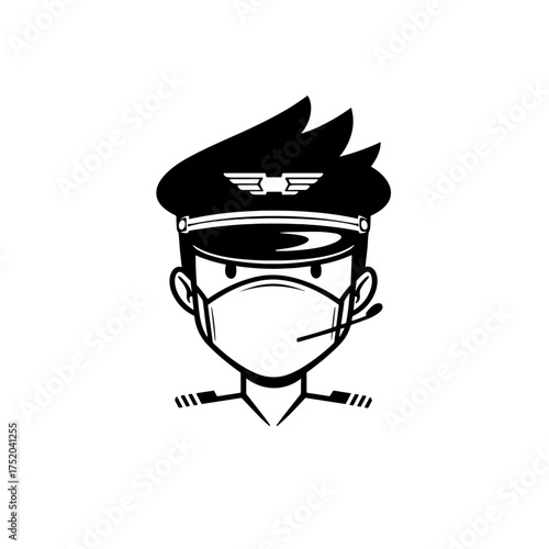 Pilot. Pilot simple black and white line art vector logo