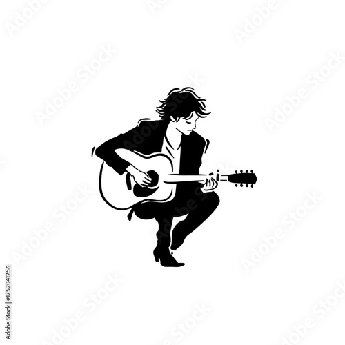 Musician. Musician simple black and white line art vector logo