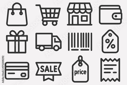 Black Friday shopping cart vector icons set with sale, money, and phone symbols for web design