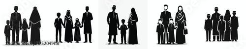 vector silhouette portrait of a Muslim family