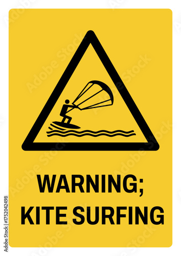 warning safety signs v3 uppercase text_warning ; kite surfing_portrait size a4/a3/a2/a1 	 