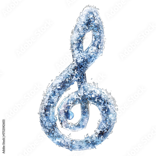 Icy Blue Treble Clef with Glitter and Snow
