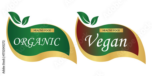 vegan food logo sticker label sign symbol modern design for product package Organic, bio, eco symbols healthy vegetarian fresh organic product