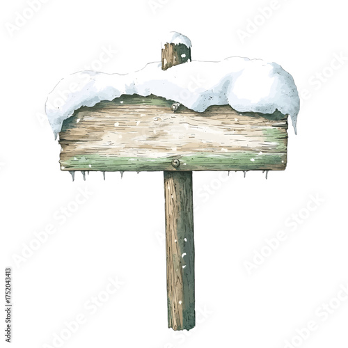 snowy wooden signpost watercolor style clip art preview