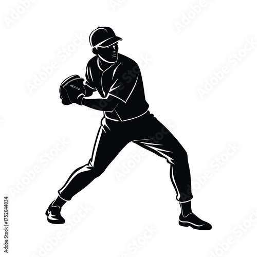 Silhouette of baseball pitcher in throwing pose sport
