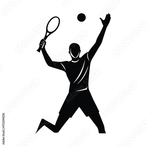 Silhouette of a tennis player lunging to hit a ball