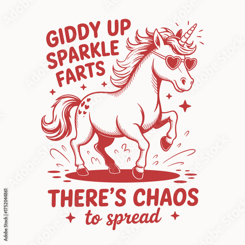 Giddy Up Sparkle Farts Chaos T Shirt Design Funny Unicorn Quote Vector Apparel Print