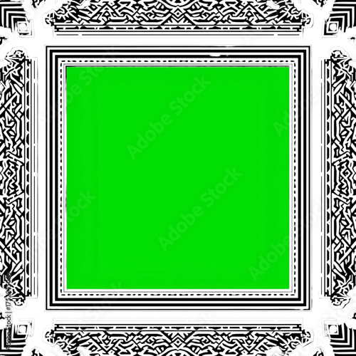Decorative ornamental frame with vibrant green screen for creative editing and content creation, perfect for design projects