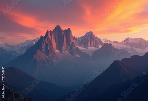 Breathtaking Sunset Glow Over Majestic Mountain Ranges Illuminating Skies and Valleys