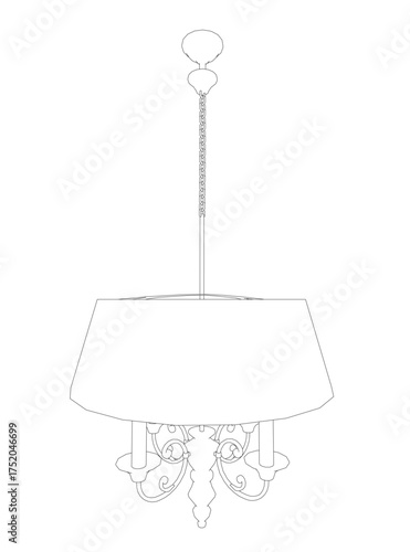 Vintage chandelier with elegant white shade and clean contour lines. This detailed drawing adds sophisticated lighting to any interior space.