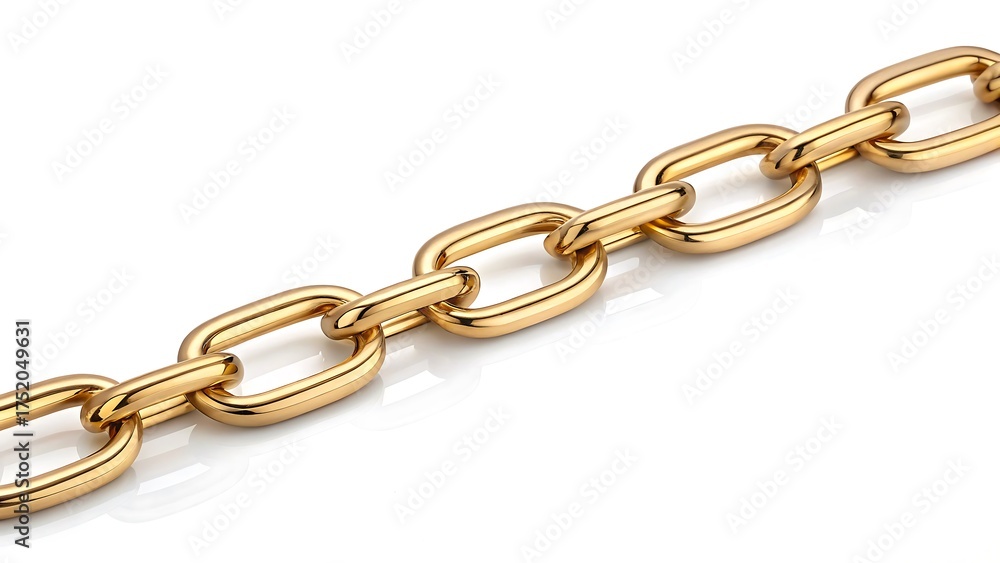 Fototapeta premium Golden metal chain isolated on white background with reflection 