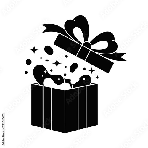 Abstract surprise gift box graphic illustration whisking up joy and celebration