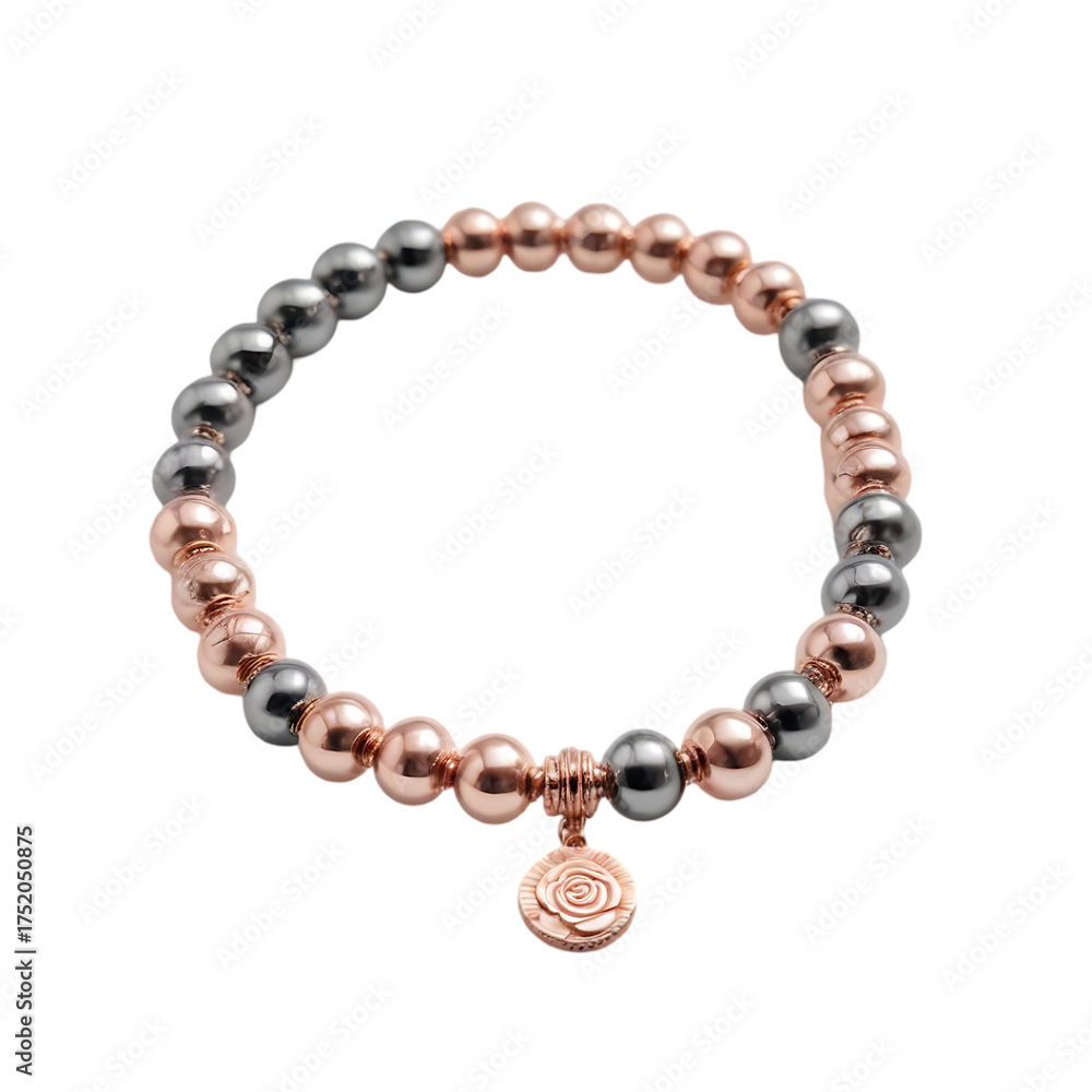 Fototapeta premium Elegant beaded bracelet with rose gold and silver tones and charm