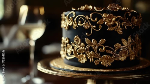 Close-up of cake with wine