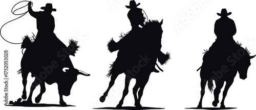 cowboy, rodeo, bull, silhouette, rider, western, ranch, cattle, lasso, competition, cowboyhat, adventure, 