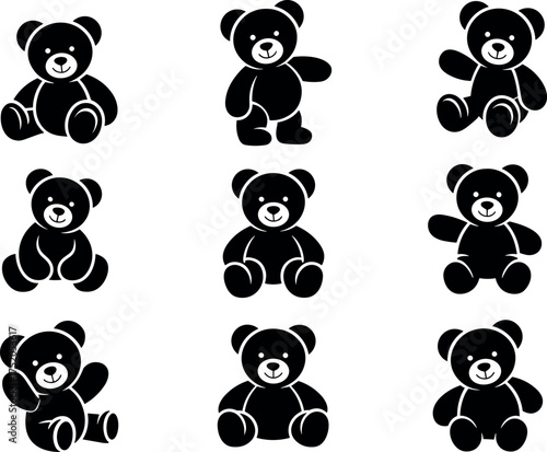 teddy, bear, toy, cute, stuffed, animal, vector, cartoon, plush, baby, kids, child, icon, design, silhouette, teddy 