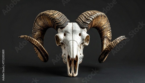 Wallpaper Mural Ram skull with large curved horns and bleached bone structure facing forward for editorial animal anatomy cultural symbolism and rustic decor-themed visuals Torontodigital.ca