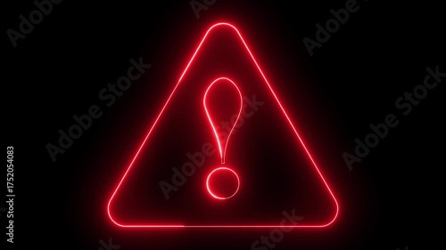 warning attention icon animation glowing light neon red color  danger risk hazard alert road warning sign stop error signal emergency problem issue important sign symbol on black background	