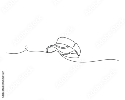 Minimalist continuous line drawing of a tennis cap. Clean and modern headwear illustration ideal for sports branding, fashion design, and editorial use