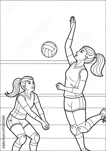 The girls are playing volleyball. coloring book