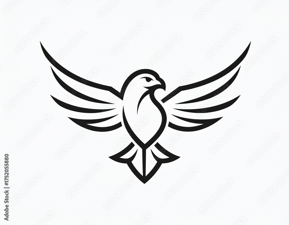 Obraz premium Soaring Eagle Silhouette: A striking black and white silhouette of an eagle in flight, its wings gracefully spread, embodying strength and freedom.