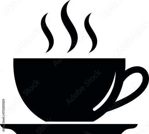 coffee, cup, tea, mug, steam, hot, drink, cafe, espresso, black, icon, simple, design, art, silhouette,
