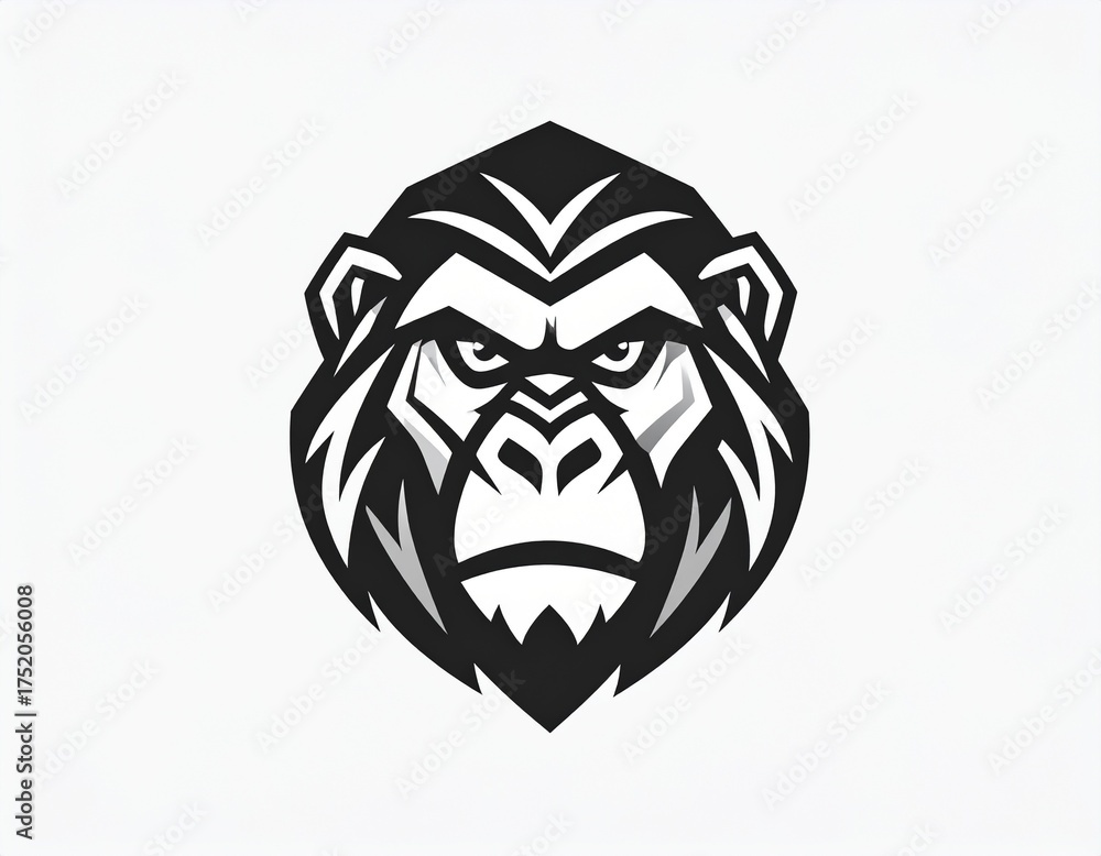 Obraz premium Simian Majesty: A commanding portrait of a gorilla, rendered in striking monochrome, captures the raw power and intelligent gaze of the primate species.