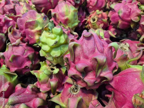 Fresh dragon fruit with bright colors arranged neatly